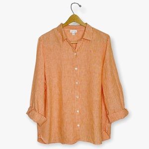 J. Jill Orange and White Striped Button-Down Shirt